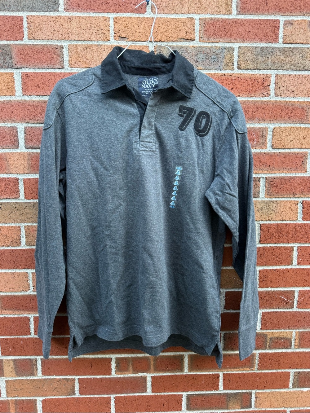 Old Navy Men’s Medium Gray Rugby Polo Shirt Number 70 NWT 100% Cotton